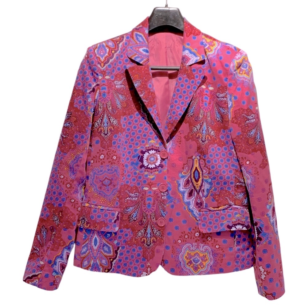 Women cotton blend purple floral blazer jacket single breasted siz 6-8 mint cond